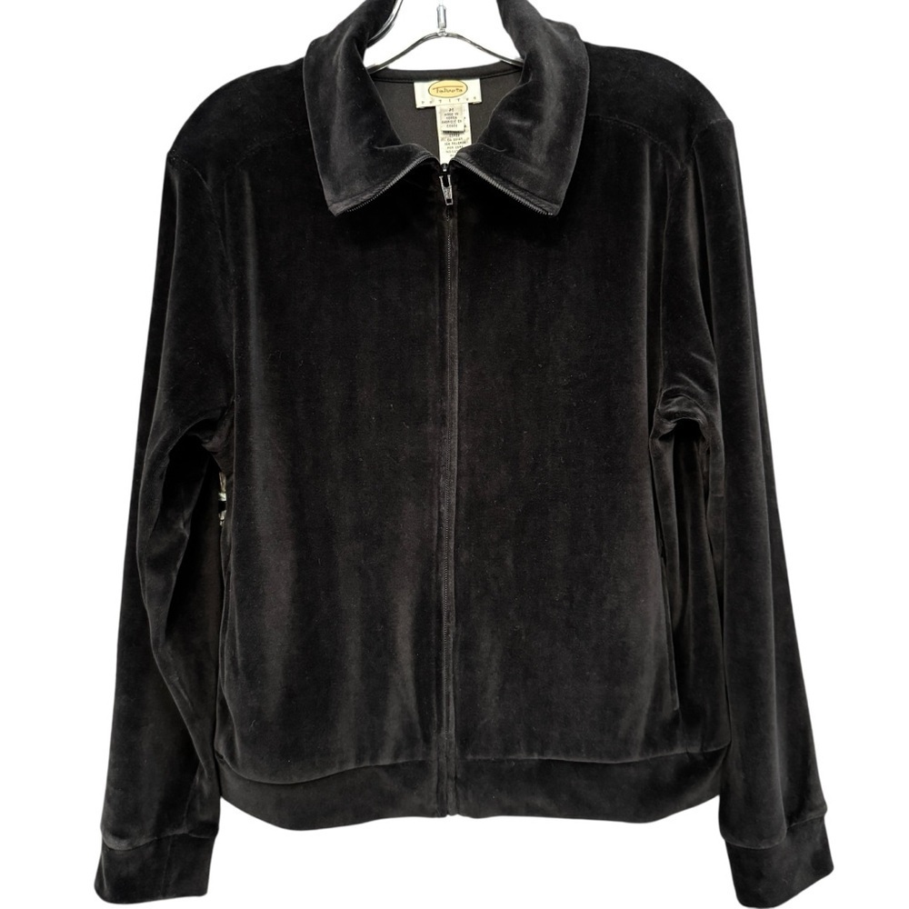 Talbots Petites M Black Velour Zip Jacket